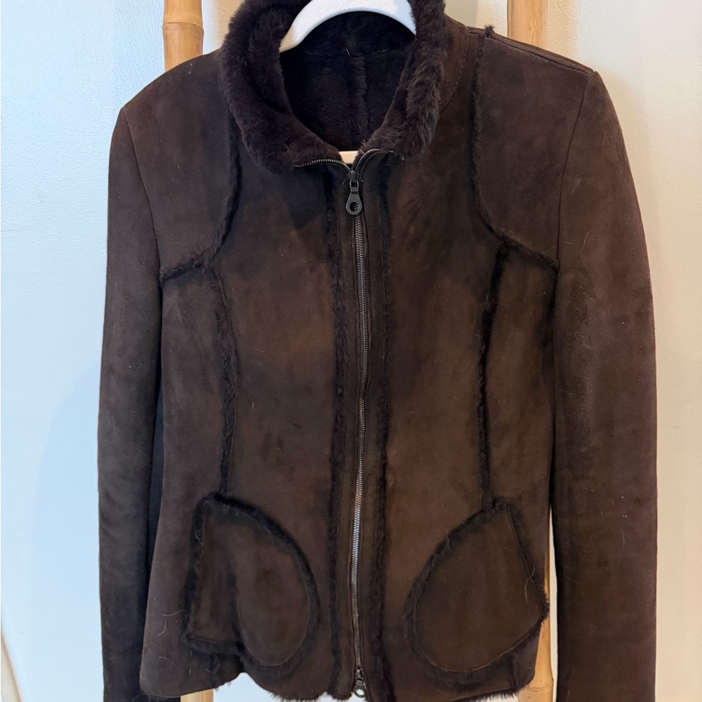 Searle Dark Brown Shearling Zip Jacket